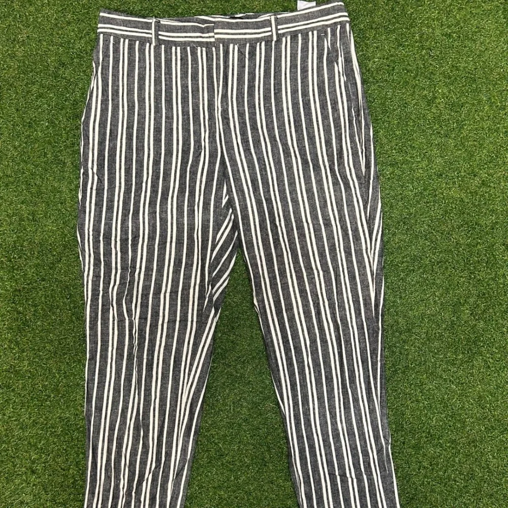 Banana Republic Avery Linen Blend Striped Ankle Pants Black White Size 2